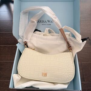Arisa Wang Cream Croc-Embossed Shoulder Bag
